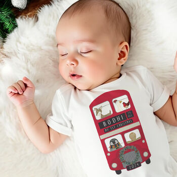 Personalised 'My 1st Christmas' London Bus Baby Outfit, 2 of 6