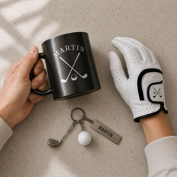 Personalised Golf Gift Set Engraved Mug + Golf Glove + Club Keyring, 4 of 5