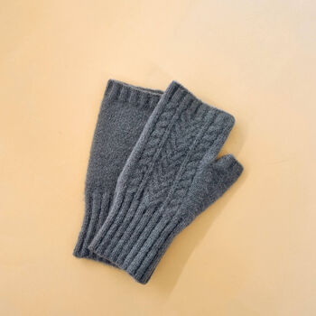 Fingerless Chevron Mix Cable Knit Gloves, 10 of 11