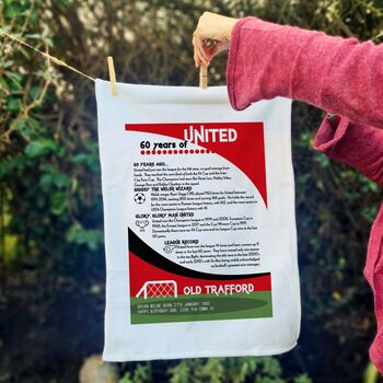Years Of Being A Red Devil Tea Towel Birthday Gift For Manchester United Fan, 5 of 8