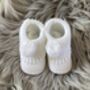 White Knitted Baby Booties With Pom Pom, thumbnail 4 of 9