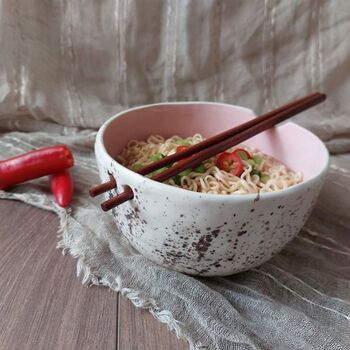 Handmade Speckled Pink Noodle Bowl With Chopsticks, 2 of 11