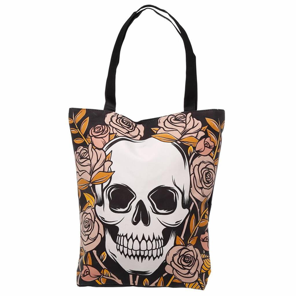 Skulls And Roses Reusable Zip Up Cotton Bag By Nest Gifts
