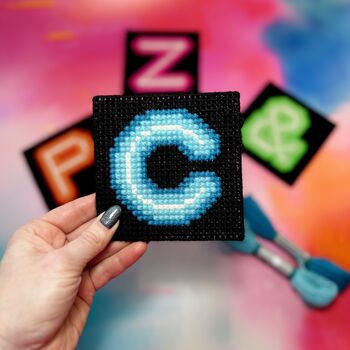 Neon Style Chunky Cross Stitch Four Coaster Kit, 3 of 6