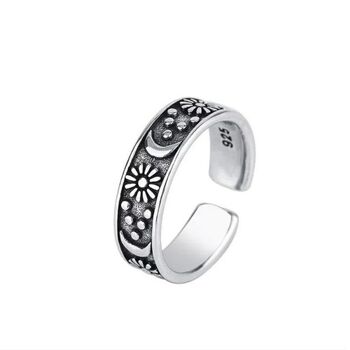 Adjustable Moon And Sun Silver Plated Thin Band Ring, 4 of 6