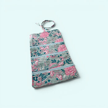 Cotton Jewellery Roll | Ditsy Duck Egg Blue And Pink Floral, 3 of 6