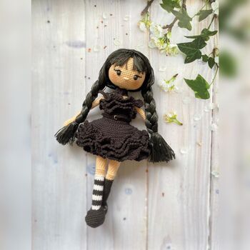Wednesday Addams Doll, Handmade Crochet Doll, 4 of 8