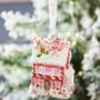 Pink Fairytale Gingerbread House Shaped Bauble, thumbnail 1 of 5