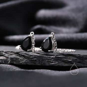 Black Cz Droplet Threader Earrings In Sterling Silver, 7 of 11