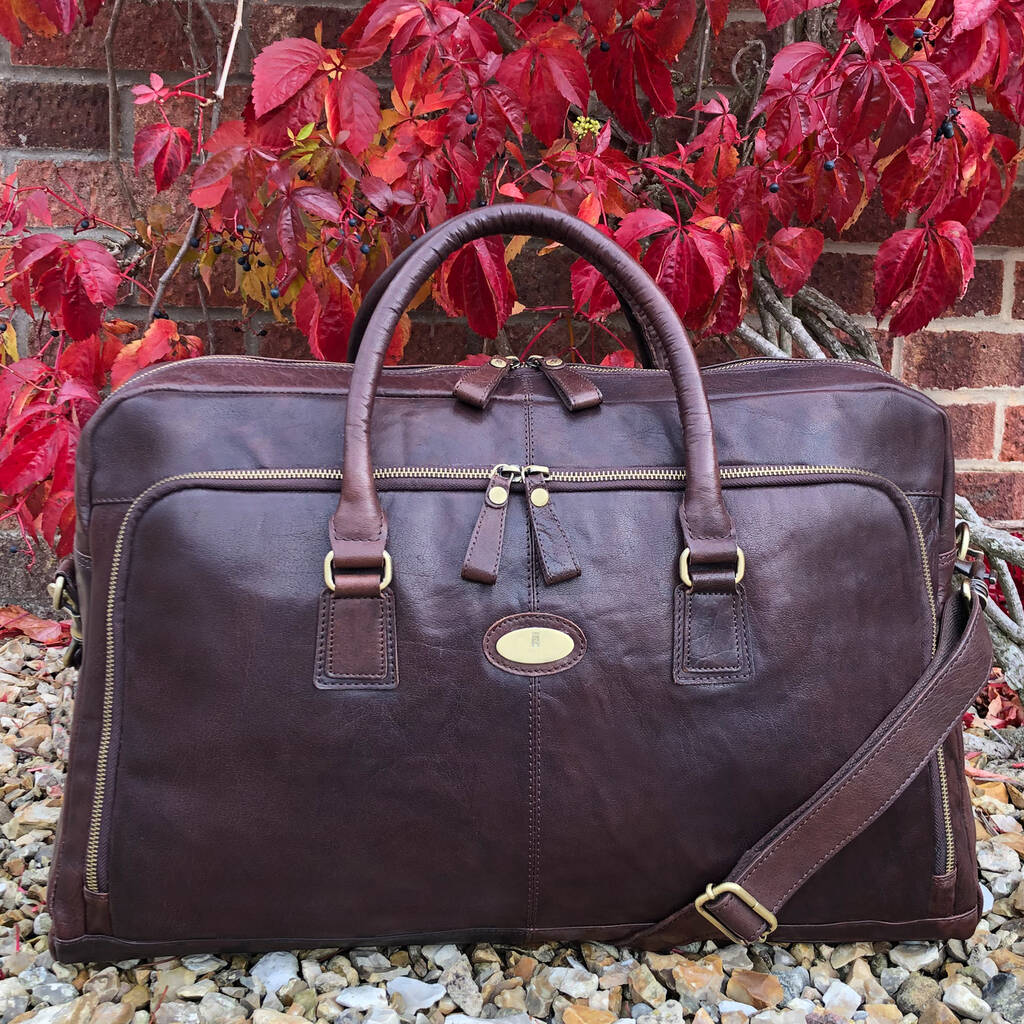 large brown leather holdall