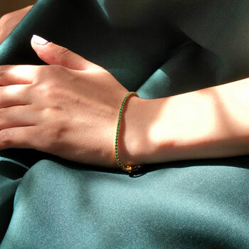 Emerald Gemstone Gold Vermeil Plated Tennis Bracelet, 2 of 9