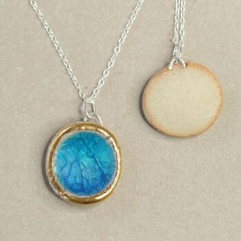 Large Round Turquoise Blue Lagoon Silver Pendant, 2 of 3