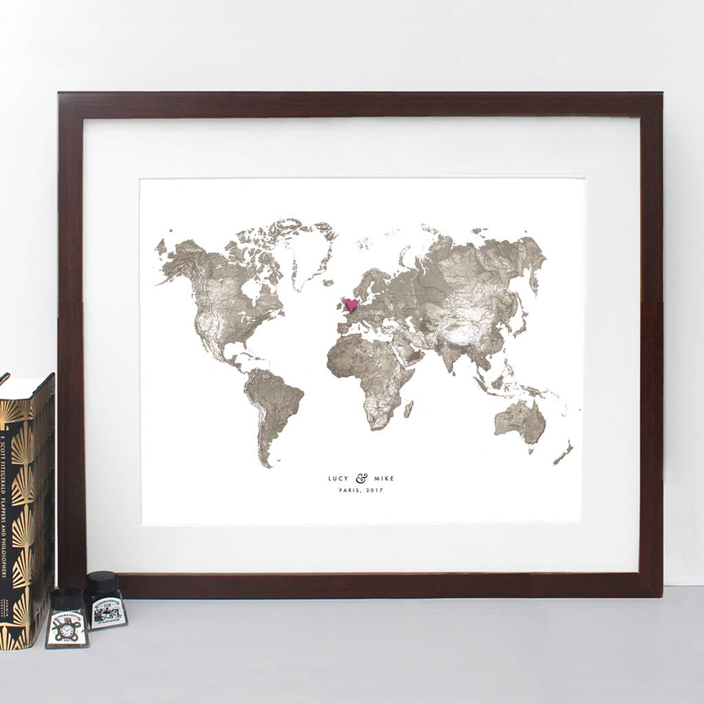 World Map Love Location Print, 1 of 3