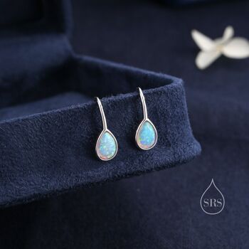 Sterling Silver White Opal Droplet Drop Hook Earrings, 6 of 10