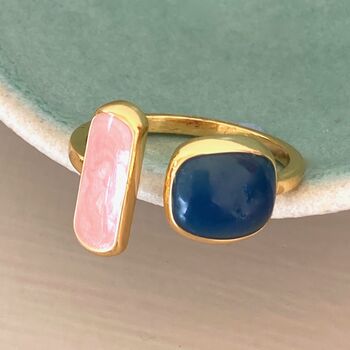 Gold Plated Asymmetric Ring With Blue And Pink Inset, 2 of 3