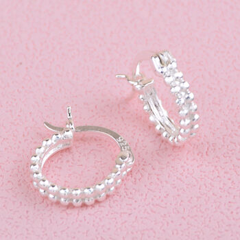 Gold Or Silver Double Bead Hinged Mini Hoop Earrings, 4 of 7