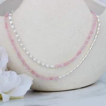 Rose Quartz Necklace Or Double Stranded Bracelet In Sterling Silver, 8 of 10