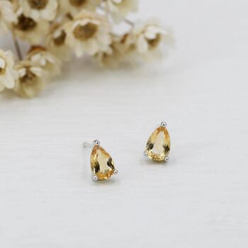 Sterling Silver Genuine Citrine Crystal Droplet Stud Earrings, 6 of 12