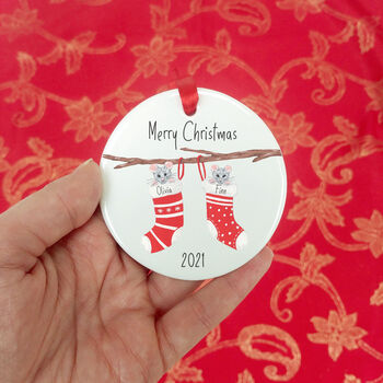 Personalised Stocking Mice Christmas Tree Decoration, 4 of 9