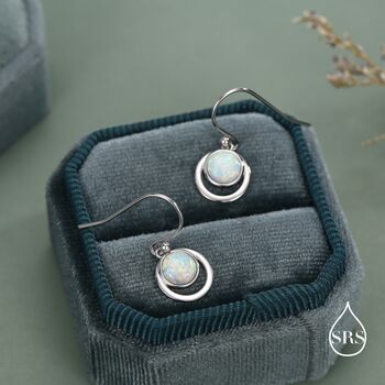 Opal And Circle Drop Hook Earrings In Sterling Silver, 2 of 11