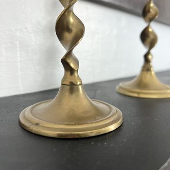 Pair Of Vintage Brass Barley Twist Candlesticks, 4 of 5