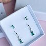 Emerald Baguette Hoop And Stud Earring Set Gold Or Silver Gift For Her, thumbnail 10 of 12
