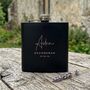 Personalised Script Engraved Black Metal Hip Flask Wedding, Groomsmen And Birthday Gift, thumbnail 2 of 12