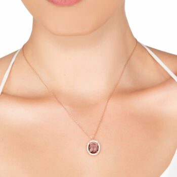 Beatrice Oval Gemstone Necklace Rose Gold Plated Silver, 4 of 12