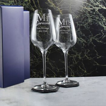Personalised Mr And Mrs Wine Glasses For Couple, 3 of 6
