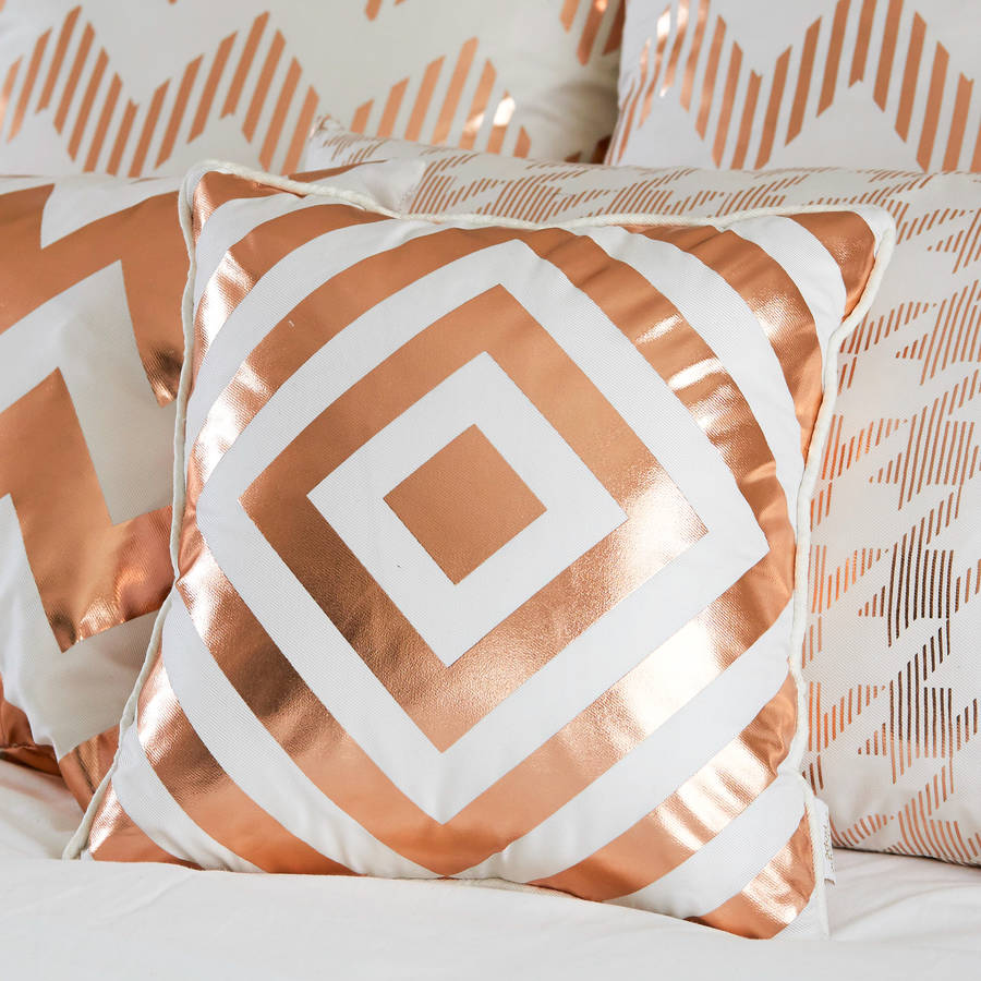 metallic geometric diamond print cushion by penelope hope