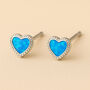 Mini Sterling Silver Blue Opal Heart Stud Earrings, thumbnail 1 of 4