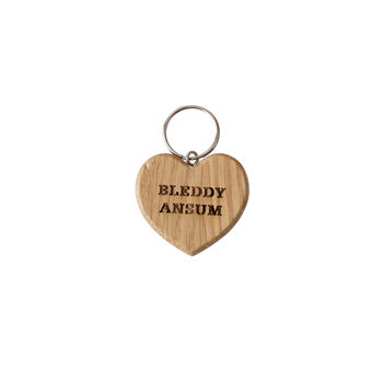 Cornish Gifts 'Bleddy Ansum' Oak Heart Keyring, 2 of 3