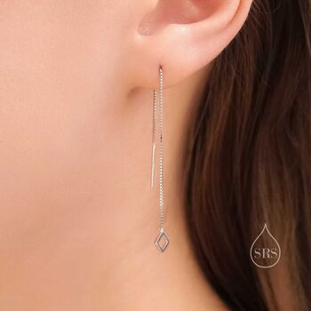 Sterling Silver Extra Tiny Open Square Threader Earrings, 6 of 9