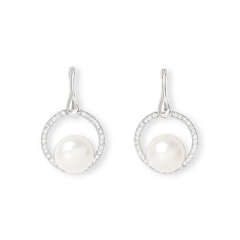 Stella Pave Halo Drop Earrings With Freshwater Pearls, 2 of 3