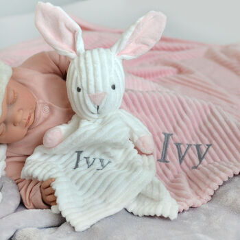 Personalised Bunny Ribbed Comforter And Blanket Set, 2 of 12