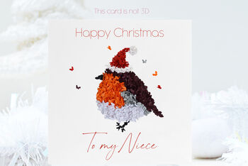 Niece Christmas Robin Santa's Hat Butterflies Card, Our/My, 2 of 12