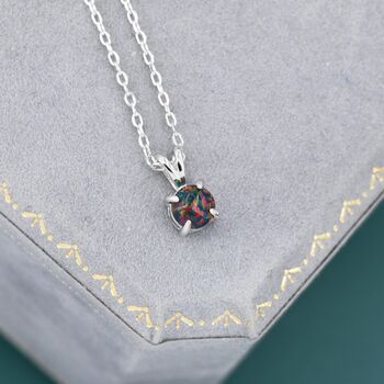 Sterling Silver Tiny Black Opal Pendant Necklace, 2 of 12