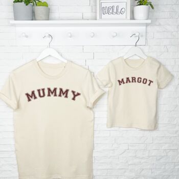 Neutral Varsity Personalised Mother And Child T Shirts, 2 of 3