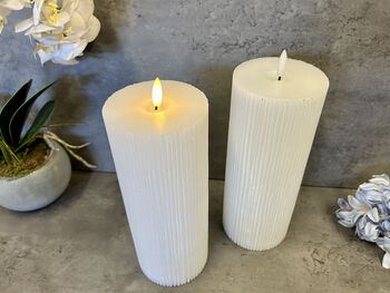 23cm White Ribbed LED Pillar Candle – Real Wax, 11 of 12