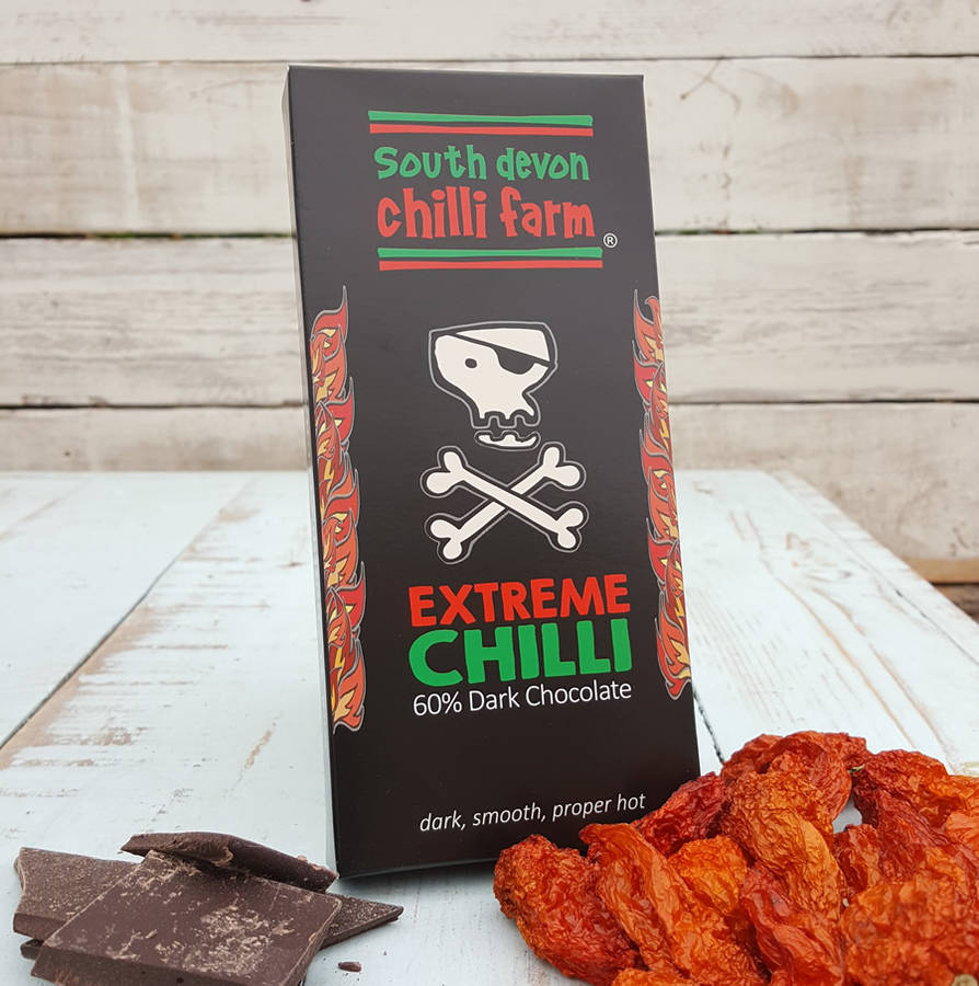 extreme chilli chocolate in a gift box by south devon chilli farm