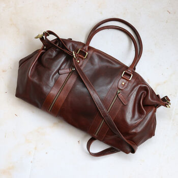 Leather Holdall Bag, Brown, 2 of 6