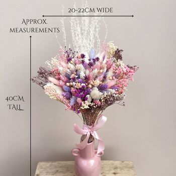 Pink And Purple Dried Flower Bouquet With Gypsophila, 3 of 5