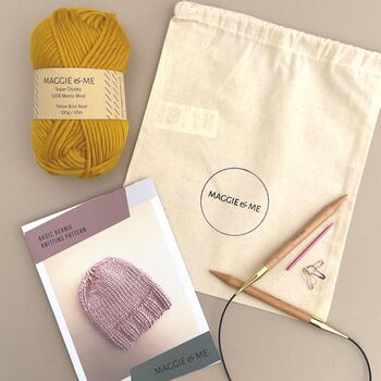 Basic Beanie Hat 100% Merino Knitting Kit, 2 of 5