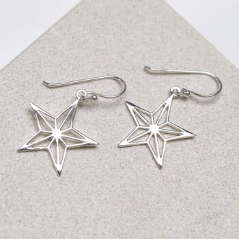 Sterling Silver Dangly Geometric Star Earrings, 5 of 9