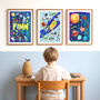 Personalised Space Name Print | Rocket And Planet Nursery Decor | Hand Painted Wall Art, thumbnail 2 of 12