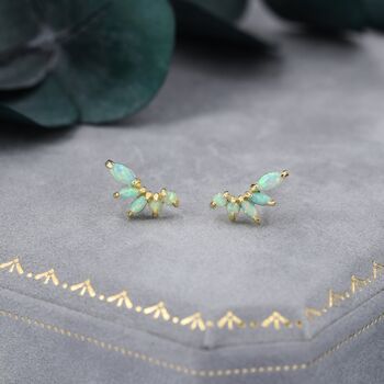 Green Opal Marquise Cluster Stud Earrings, 4 of 12