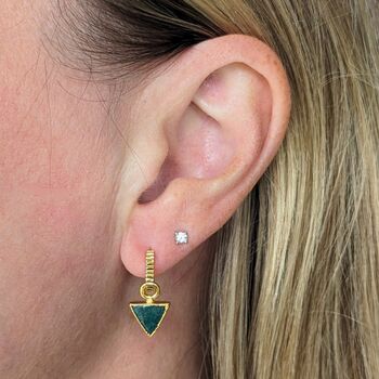 'The Triangle' Green Aventurine Gold Plated Earrings, 2 of 6