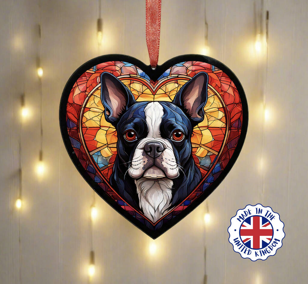 Boston Terrier Stained Glass Effect Heart Suncatcher, 1 of 6