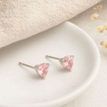 Sterling Silver Pink Heart Cz Stud Earrings – 7mm, 2 of 4