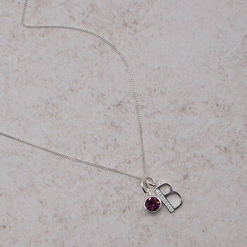 925 Cz Silver Initial Necklace With Birthstone, 2 of 7